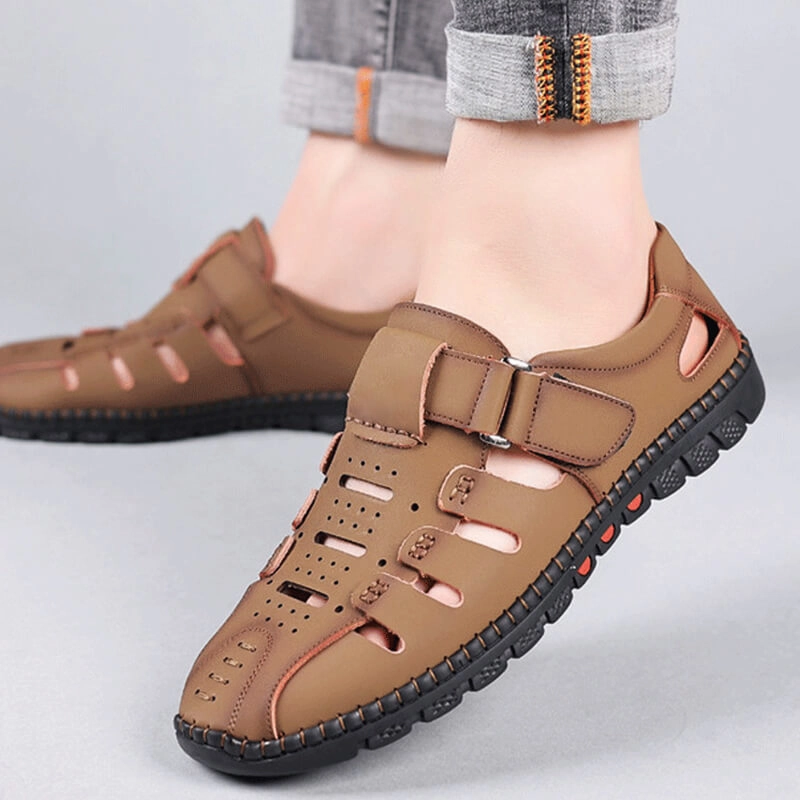 Last Day Sale 50%-Stylish Leather Hollow Sandals Wedge Shoes And Sandals