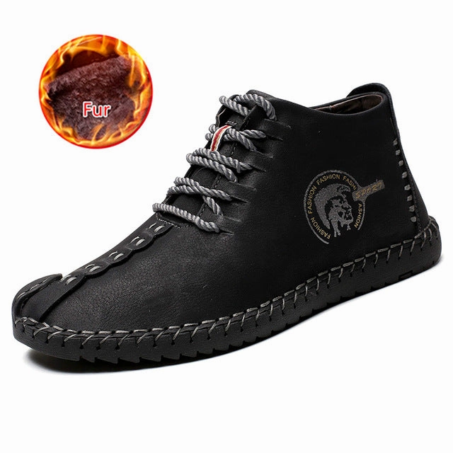 Leather Casual Shoes Men Handmade Vintage Flats Lace-up Hot Sale Moccasins Panelled Lace-up Casual Shoes