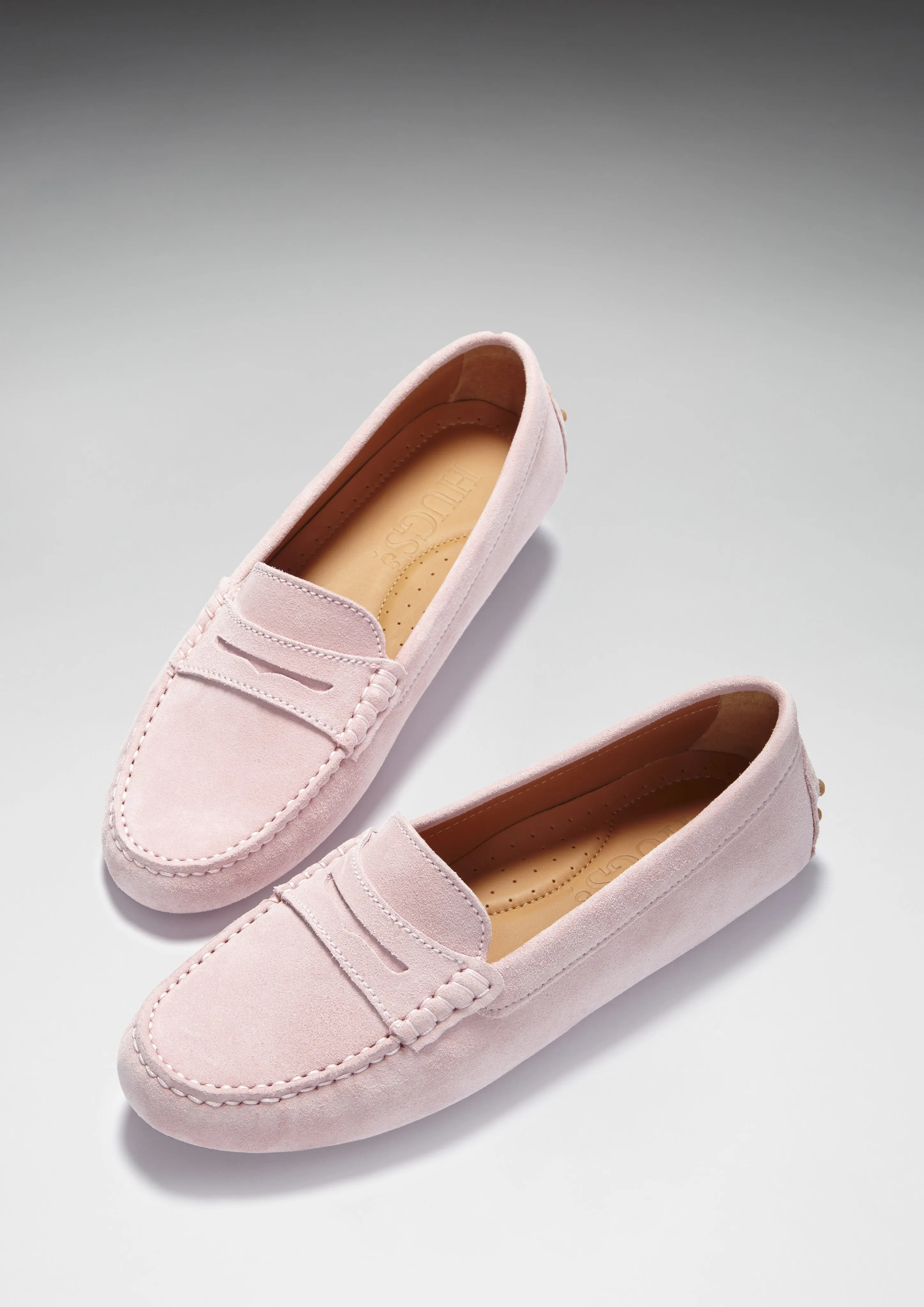 Cognac Penny Loafers Women's Penny Driving Loafers, ice pink suede