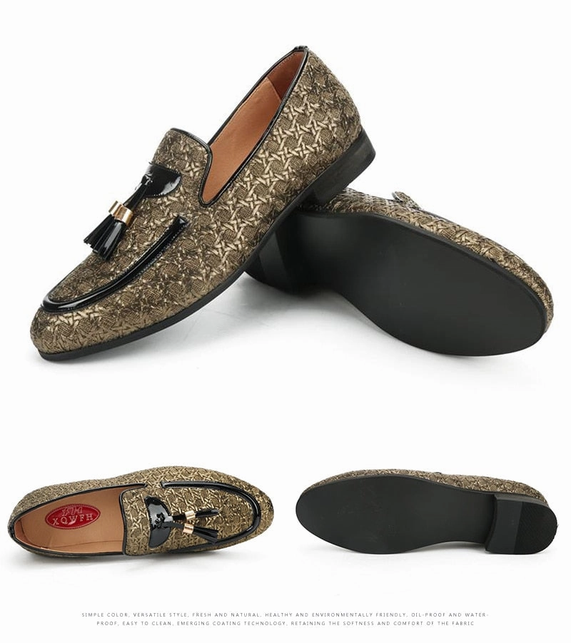 Braid Leather Casual Shoes Men Loafers Italian Shoes Adrian Stitch Leather Tassel Loafers