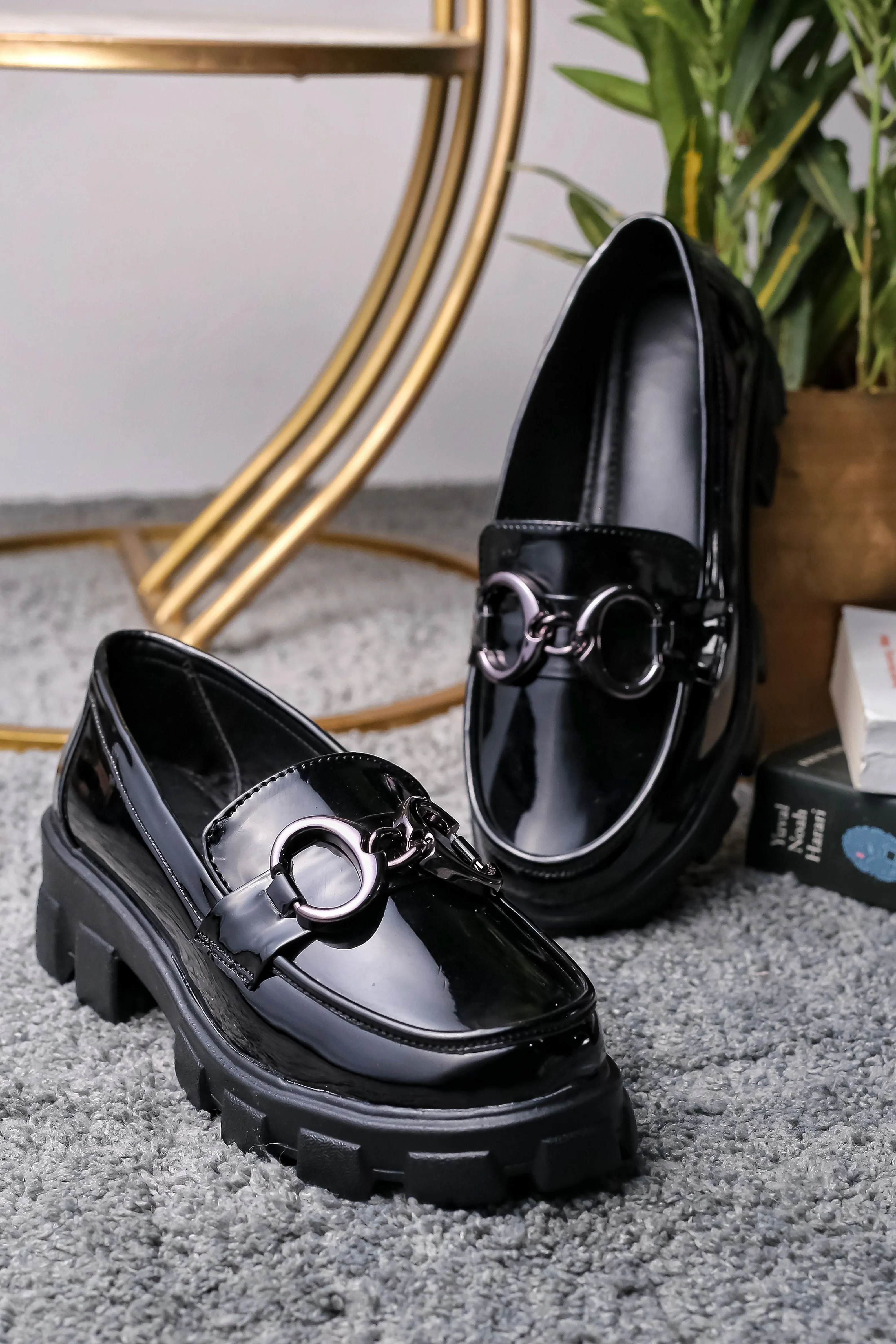 Lemaire Piped Loafers Brauch Black Patent Embellished Loafer Shoe
