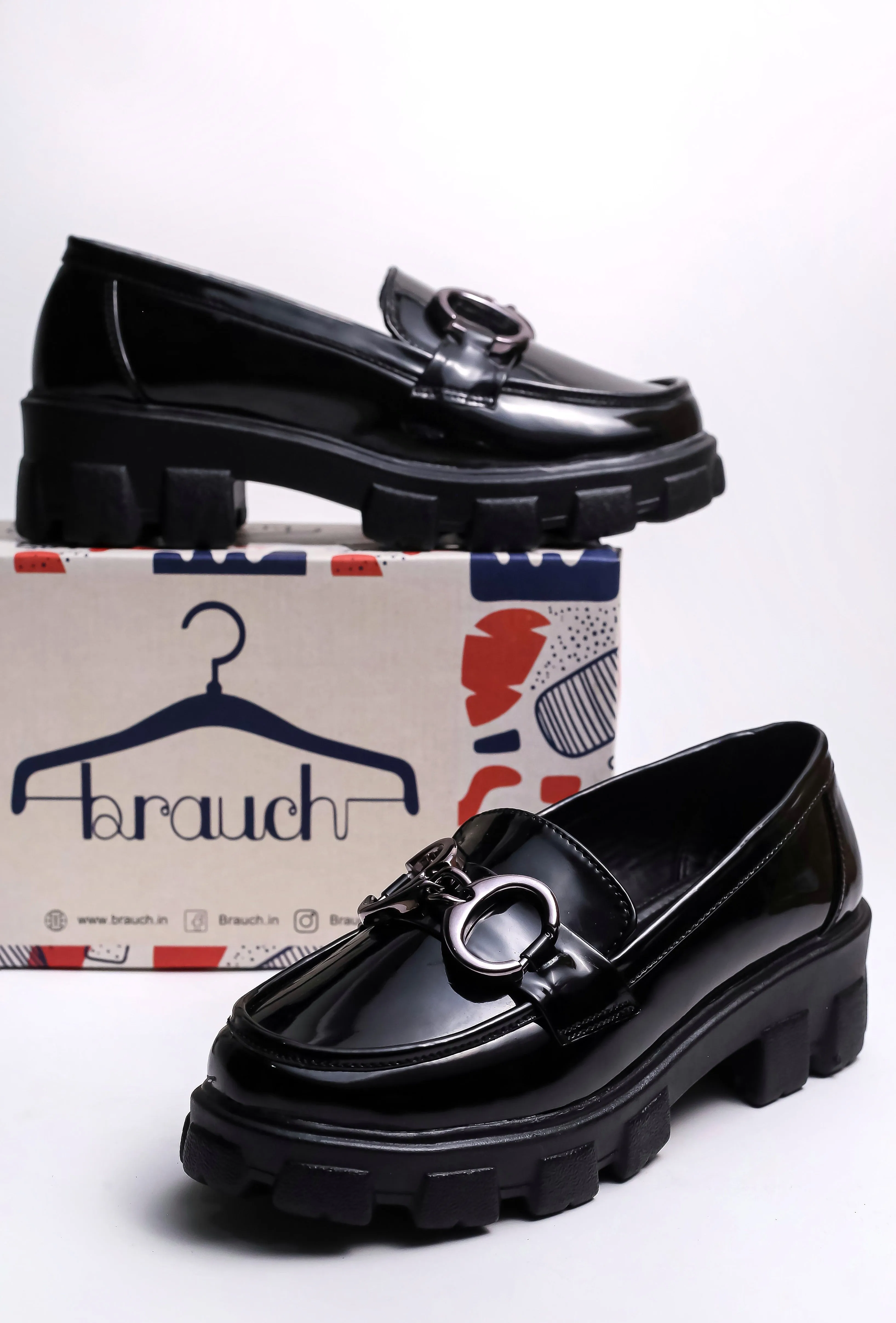 Loafers Print Brauch Black Patent Embellished Loafer Shoe