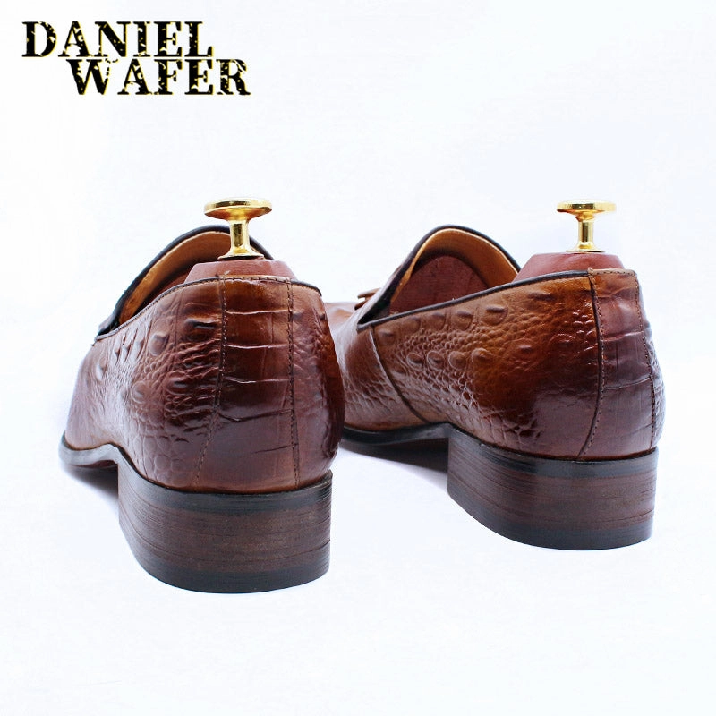 Loafers Types Luxury Men's Leather Dress Shoes Crocodile Prints Casual Men Shoes Slip On Tassels Loafers Office Wedding Shoes