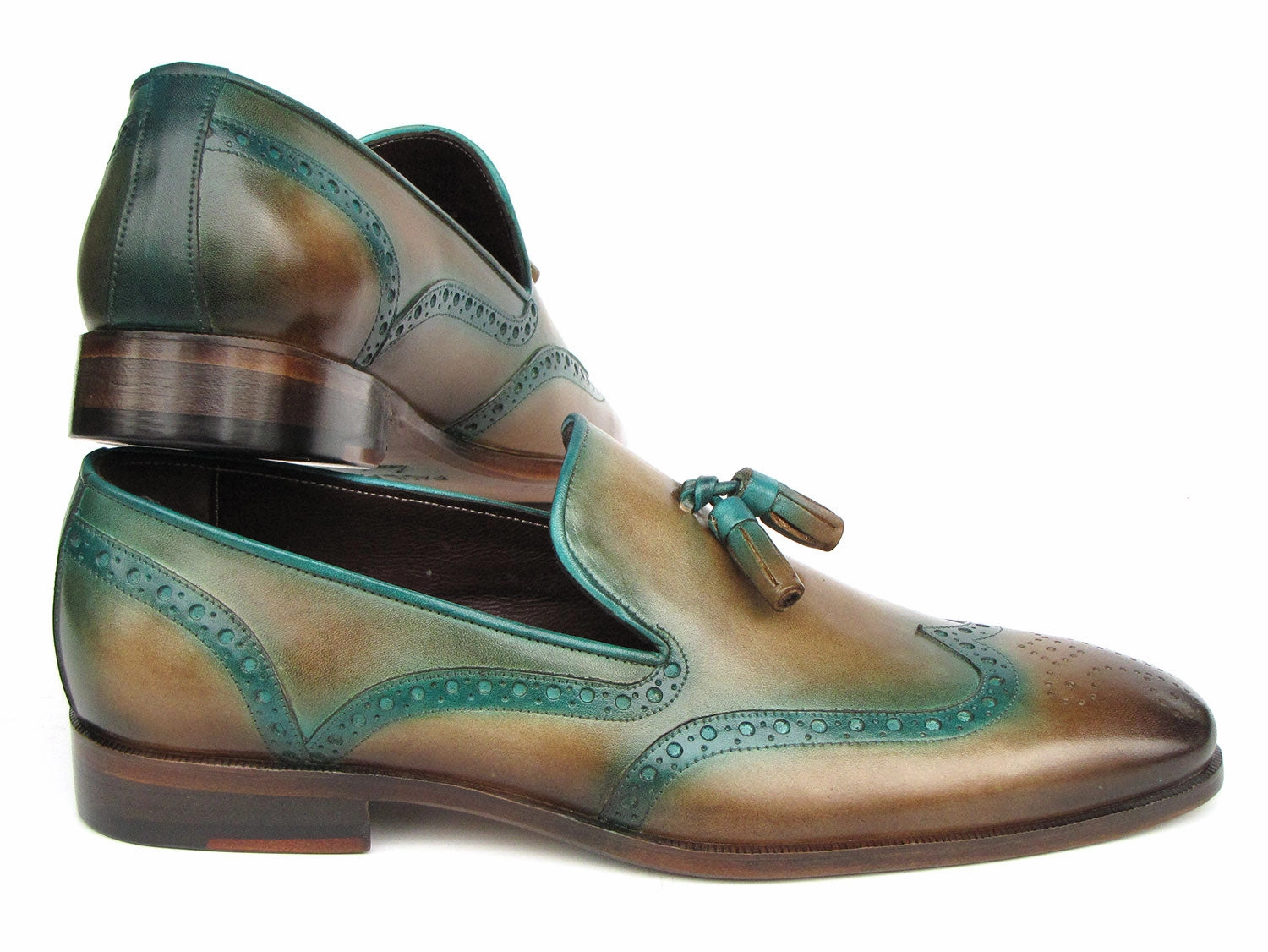 Paul Parkman Tassel Loafers Olive & Green Patina WL667-OLV Faux Leather Chunky Heel Loafers