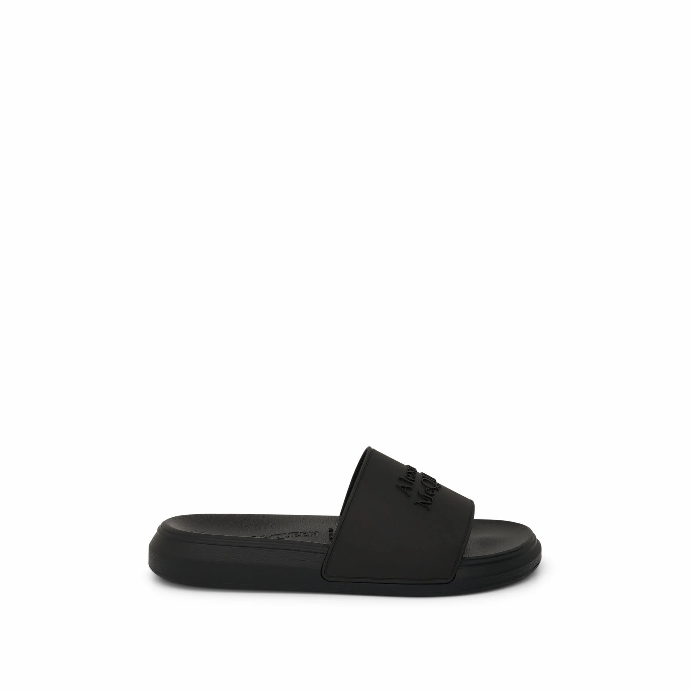 Buffalo Sandals Raised Logo Slides in Black