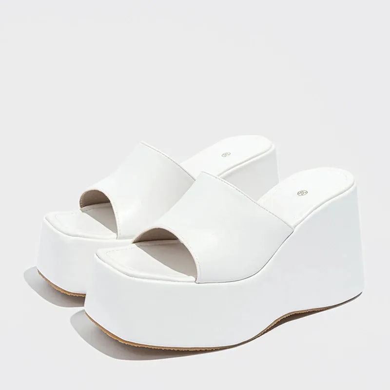 Liyke Designer Open Toe Wedges Hausschuhe fr Frauen gemtliche weiche rosa Leder klobige Plateaus andalen Damenschuhe High Heels Slides Nessarose Slippers