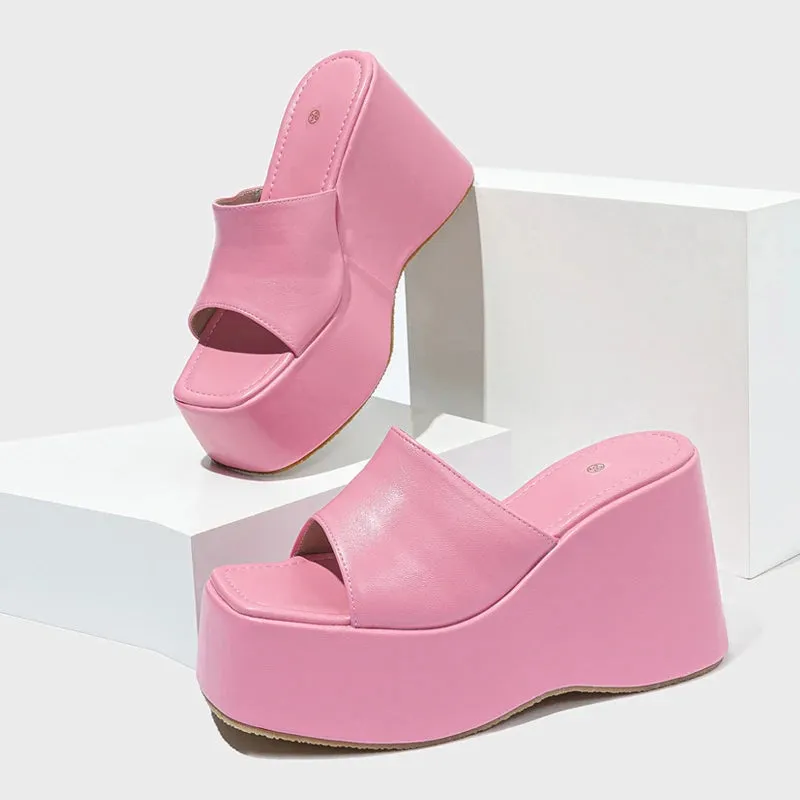 Project Cloud Slippers Liyke Designer Open Toe Wedges Hausschuhe fr Frauen gemtliche weiche rosa Leder klobige Plateaus andalen Damenschuhe High Heels Slides