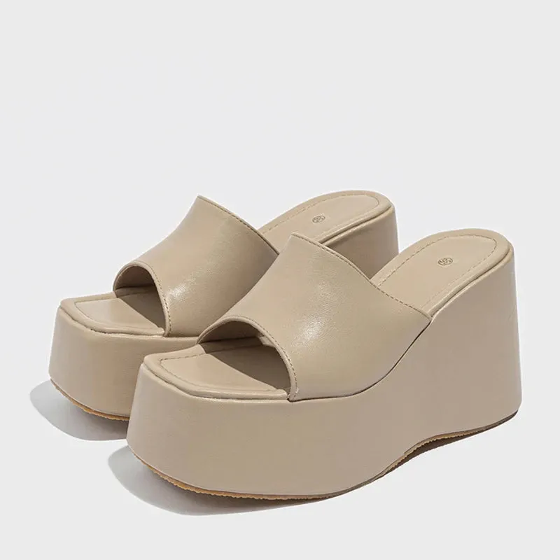 Pink Slippers Liyke Designer Open Toe Wedges Hausschuhe fr Frauen gemtliche weiche rosa Leder klobige Plateaus andalen Damenschuhe High Heels Slides