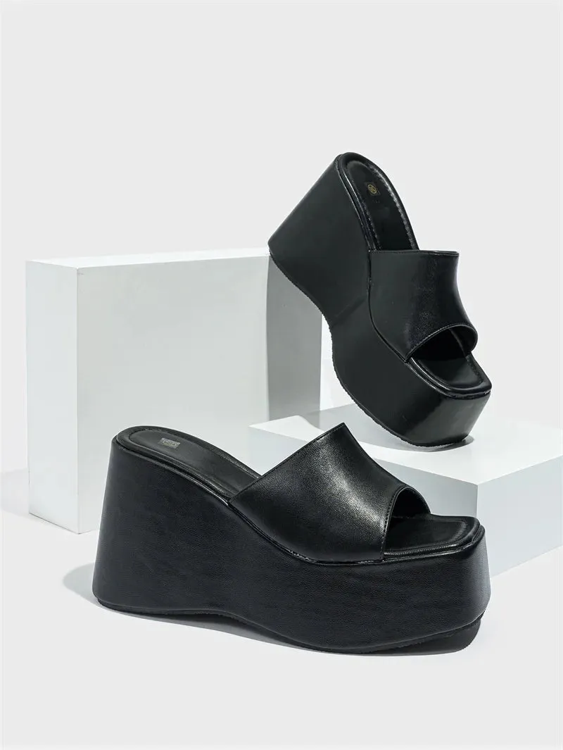 Liyke Designer Open Toe Wedges Hausschuhe fr Frauen gemtliche weiche rosa Leder klobige Plateaus andalen Damenschuhe High Heels Slides Energy Slippers