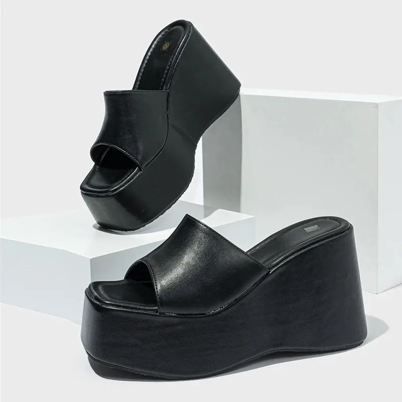 Slippers At Walmart Liyke Designer Open Toe Wedges Hausschuhe fr Frauen gemtliche weiche rosa Leder klobige Plateaus andalen Damenschuhe High Heels Slides