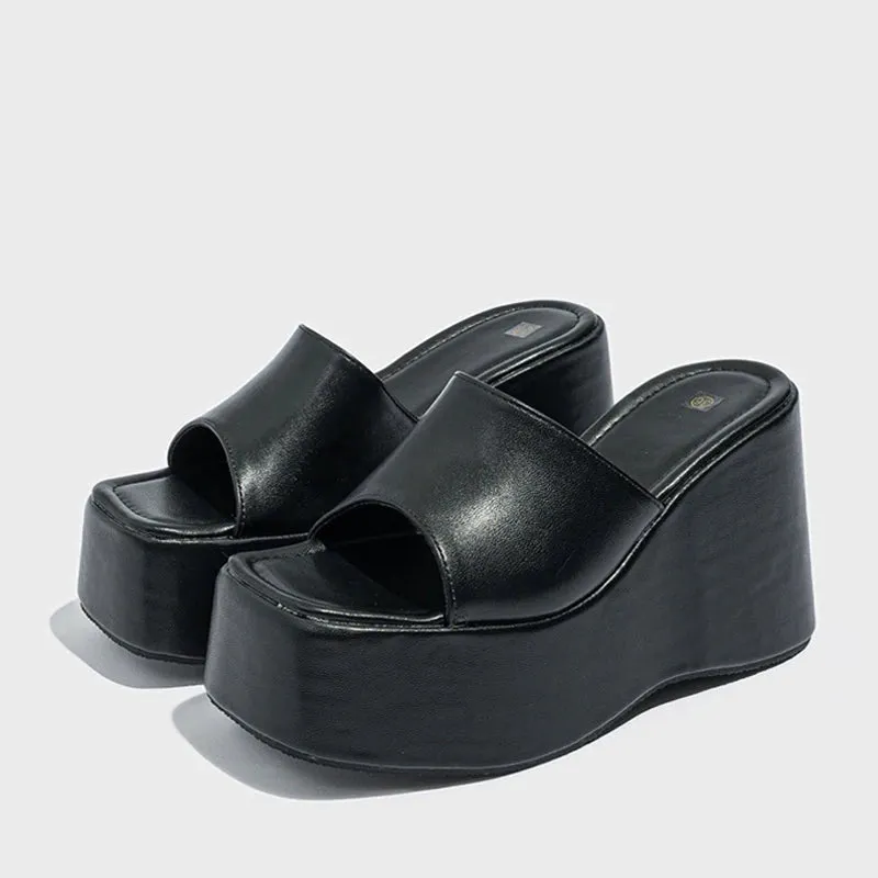 Dames Slippers Liyke Designer Open Toe Wedges Hausschuhe fr Frauen gemtliche weiche rosa Leder klobige Plateaus andalen Damenschuhe High Heels Slides