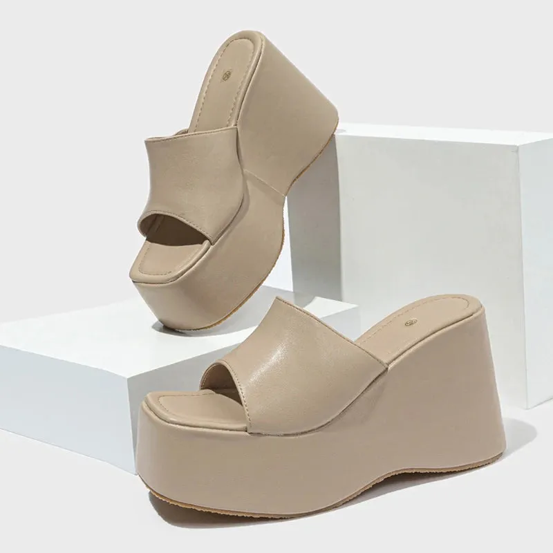 Liyke Designer Open Toe Wedges Hausschuhe fr Frauen gemtliche weiche rosa Leder klobige Plateaus andalen Damenschuhe High Heels Slides Slide Sandals With Heels