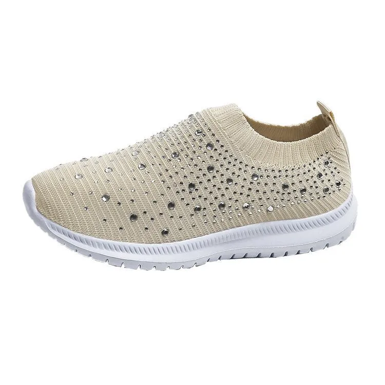 Suede Loafers With Tassels Women Rhinestone Sneakers Soft Breathable Sock Sneakers