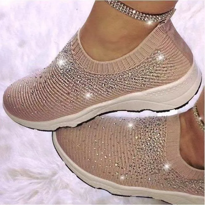 Ballet Loafers Women Rhinestone Sneakers Soft Breathable Sock Sneakers