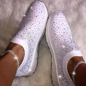 Loafers Size 11 Women Rhinestone Sneakers Soft Breathable Sock Sneakers