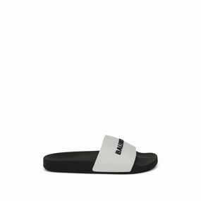Logo Pool Slide Sandal in White/Black Raye Sandals