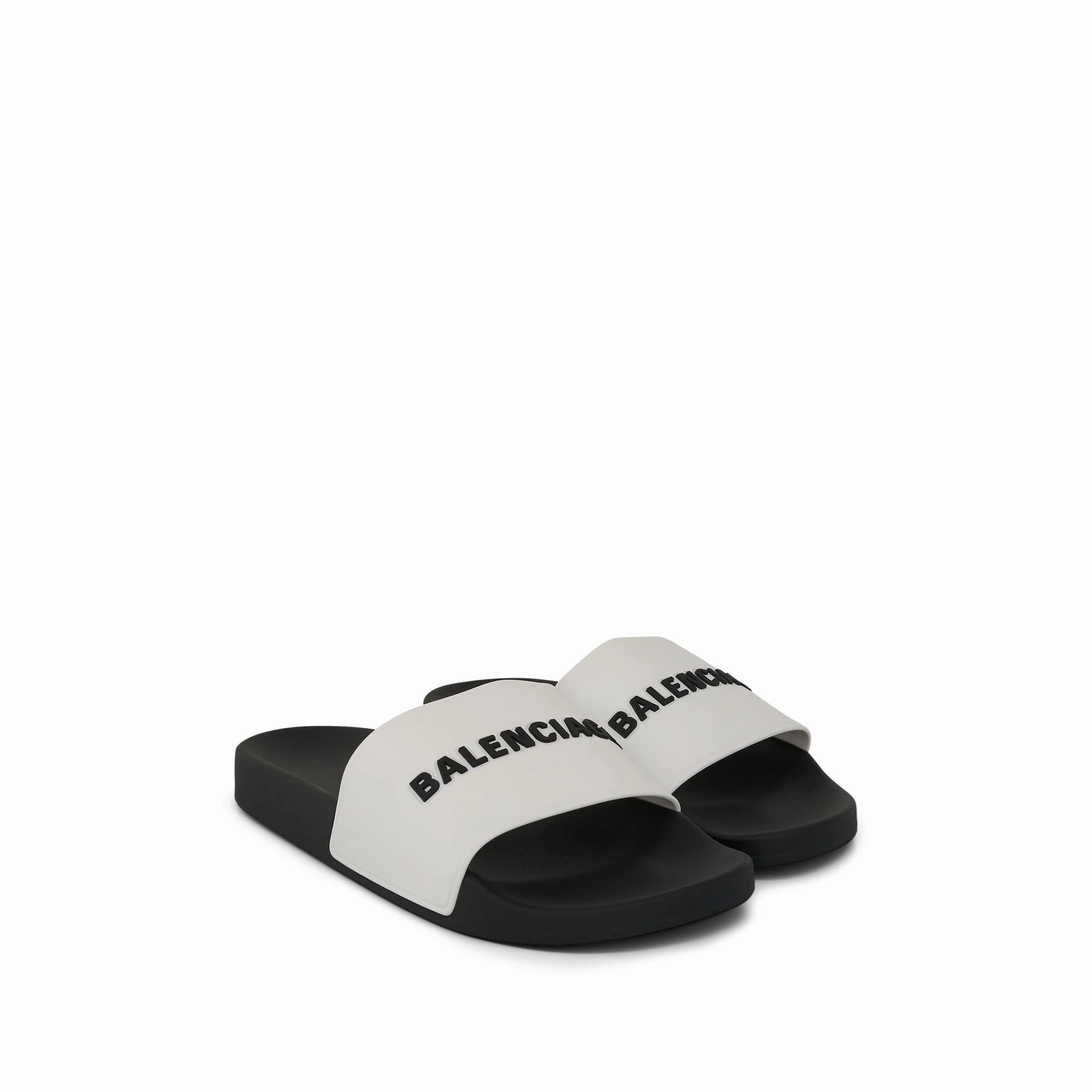 Logo Pool Slide Sandal in White/Black Teeks Sandals