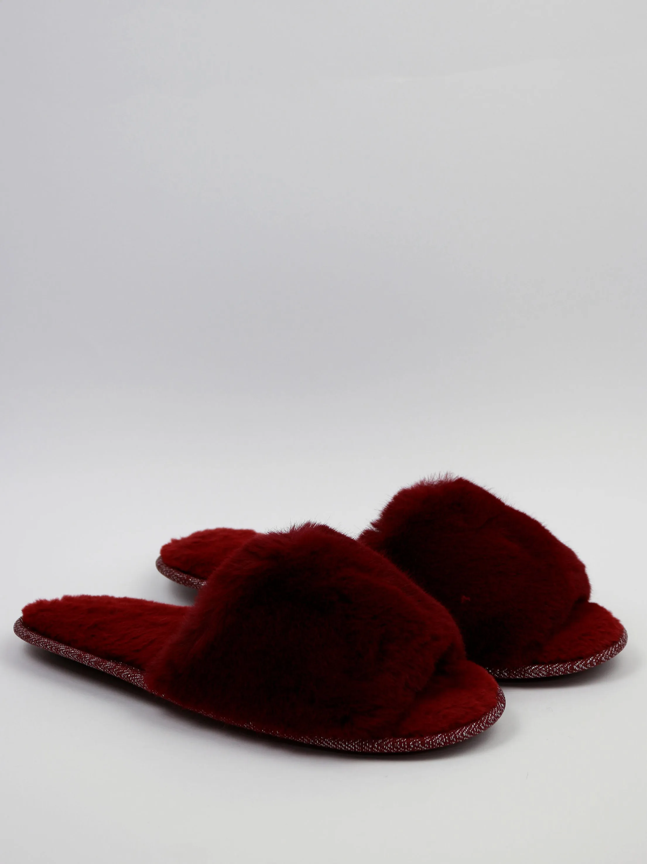 Animal Paw Slippers Women's Faux Fur Open Toe Slippers,Burgundy