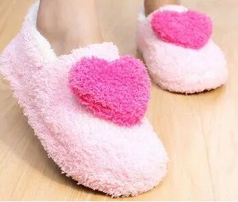 Slippers Animal Lovely heart slippers for women soft plush warm house shoes bedroom slippers