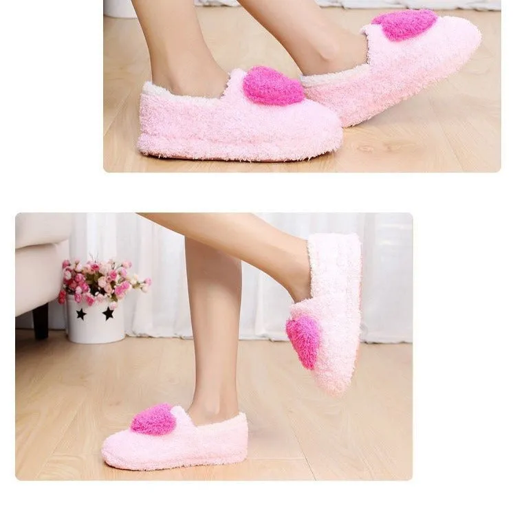 Cute Room Slippers Lovely heart slippers for women soft plush warm house shoes bedroom slippers