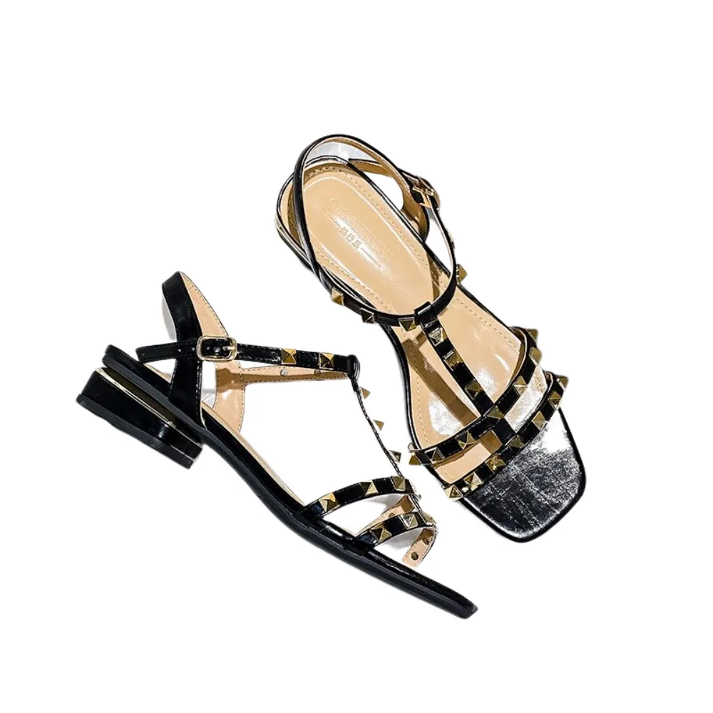 Low heel women's rivets sandals thin ribbon flat shoes comfy Slippers With Bows