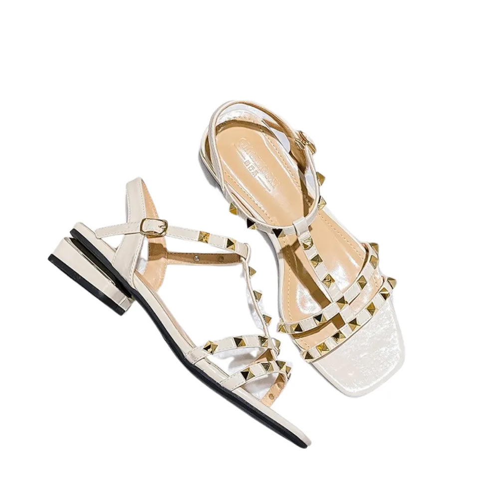 Most Comfy Slippers In The World Low heel women's rivets sandals thin ribbon flat shoes comfy