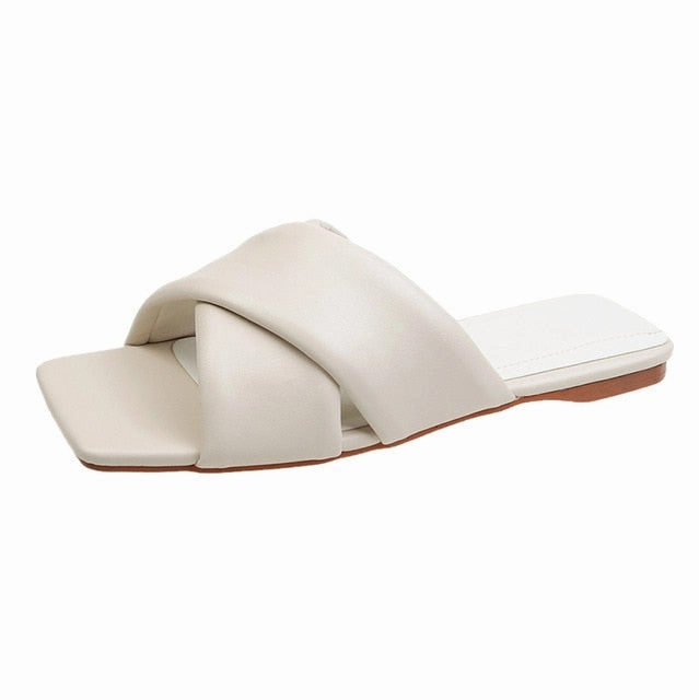 Marant Flip Flops Lucyever Soft Pu Leather Rubber Slippers Women Fashion Cross Strap Black Beige Flip Flops Woman Summer Beach Flat Sandals Mujer