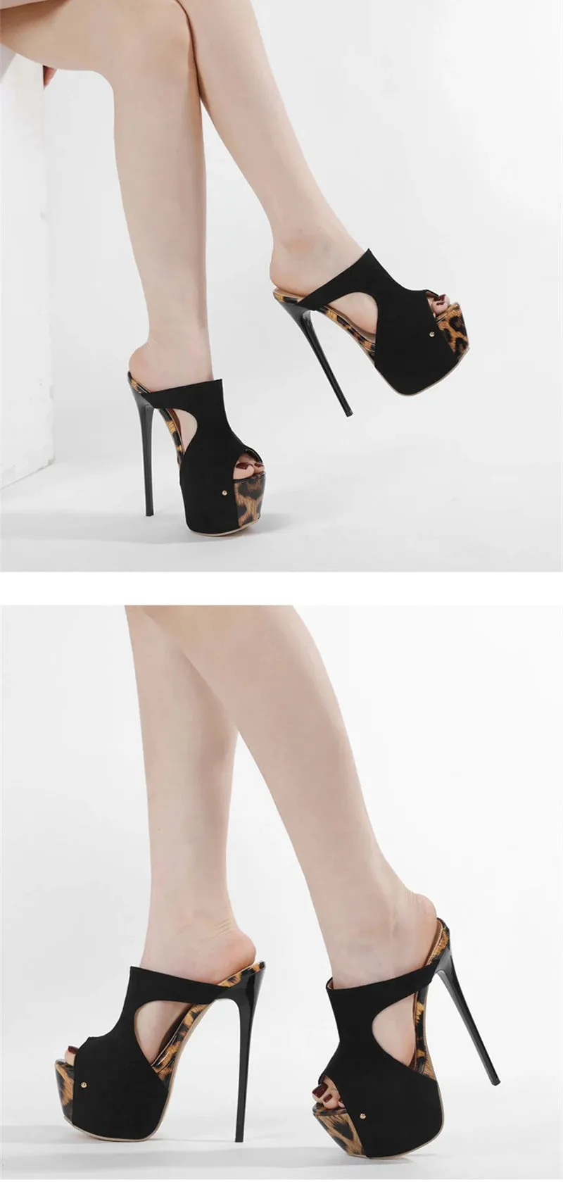 Chicken Wing Slippers Liyke Sexy Leopard Print Peep Toe 16CM Extreme High Heels Moderne Hausschuhe Frauen Plattform Sandalen Sommer Party Bankett Schuhe