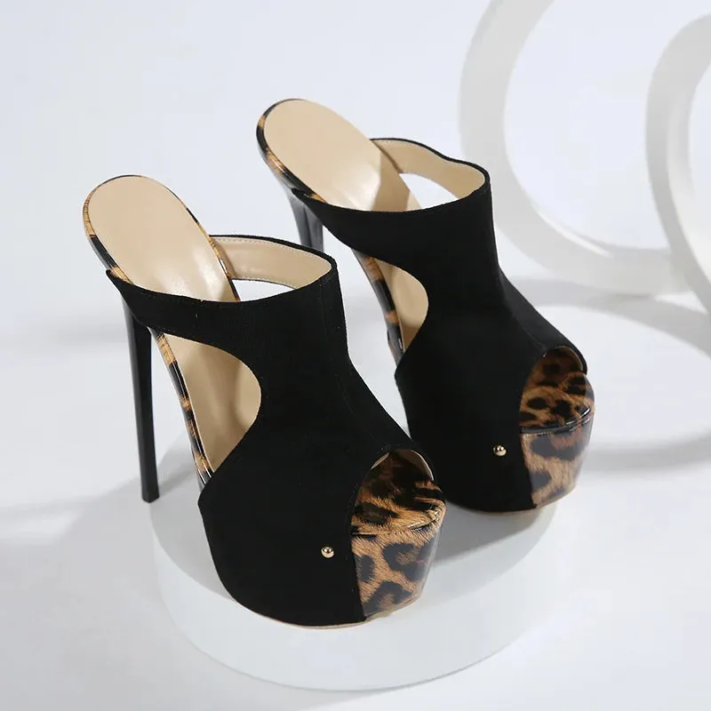 Danskin Slippers Liyke Sexy Leopard Print Peep Toe 16CM Extreme High Heels Moderne Hausschuhe Frauen Plattform Sandalen Sommer Party Bankett Schuhe
