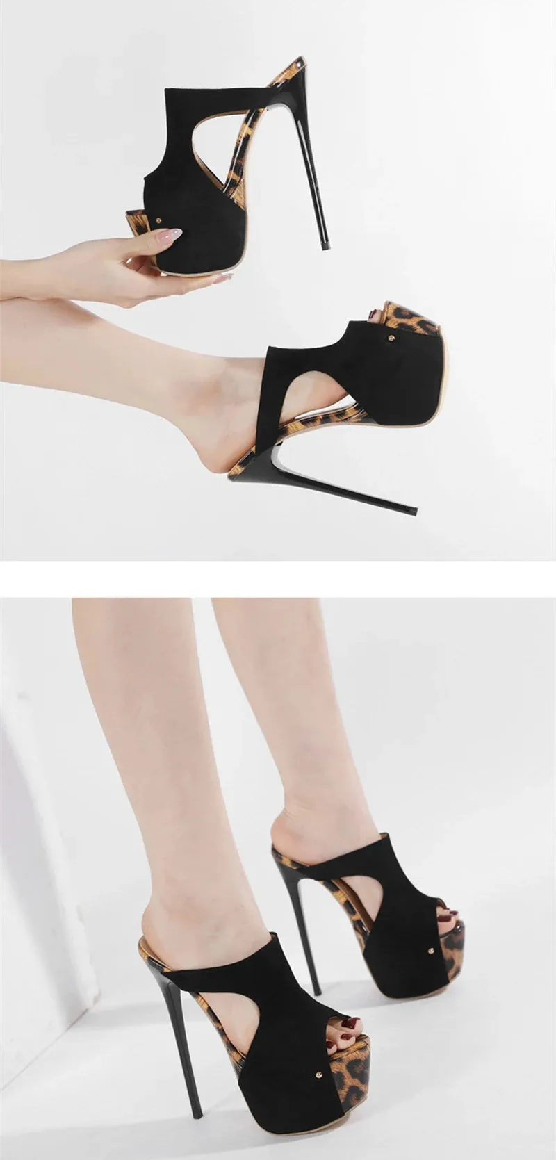 Liyke Sexy Leopard Print Peep Toe 16CM Extreme High Heels Moderne Hausschuhe Frauen Plattform Sandalen Sommer Party Bankett Schuhe North Face Camp Slippers