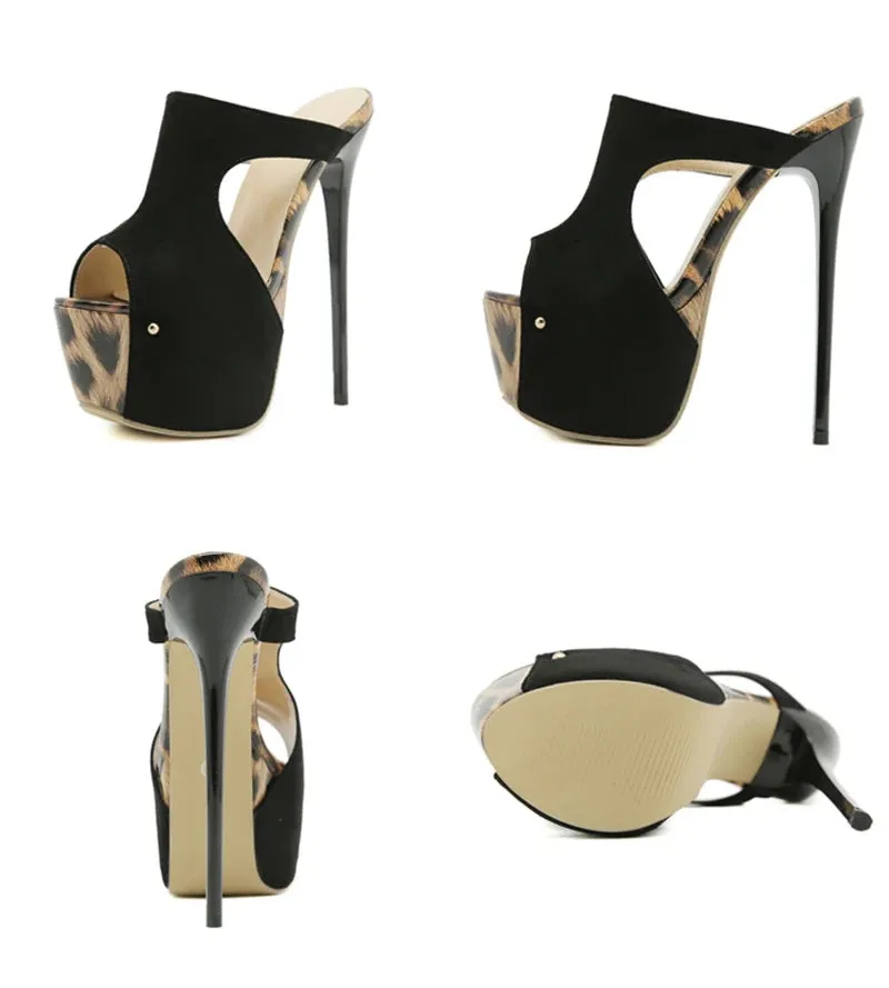 Liyke Sexy Leopard Print Peep Toe 16CM Extreme High Heels Moderne Hausschuhe Frauen Plattform Sandalen Sommer Party Bankett Schuhe Emoji Slippers
