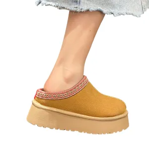 Mopping Slippers fur flip flops platform slippers winter shoes suede boots