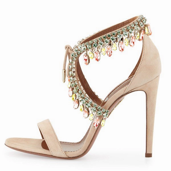 Luxury Diamond Crystal Embellished Fringed Suede Gladiator Sandals Women Ankle Tie Stiletto High Heels  party shoes Sandals Grande Antigua Resort & Spa Reviews