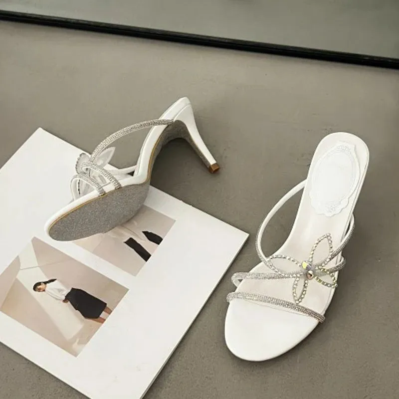 Glerups Slippers Sale Liyke Marke Modedesign Glitter Strass Bowknot Frauen Hausschuhe Kristall Schmal band Low Heels Schuhe Sommerfest Sandalen