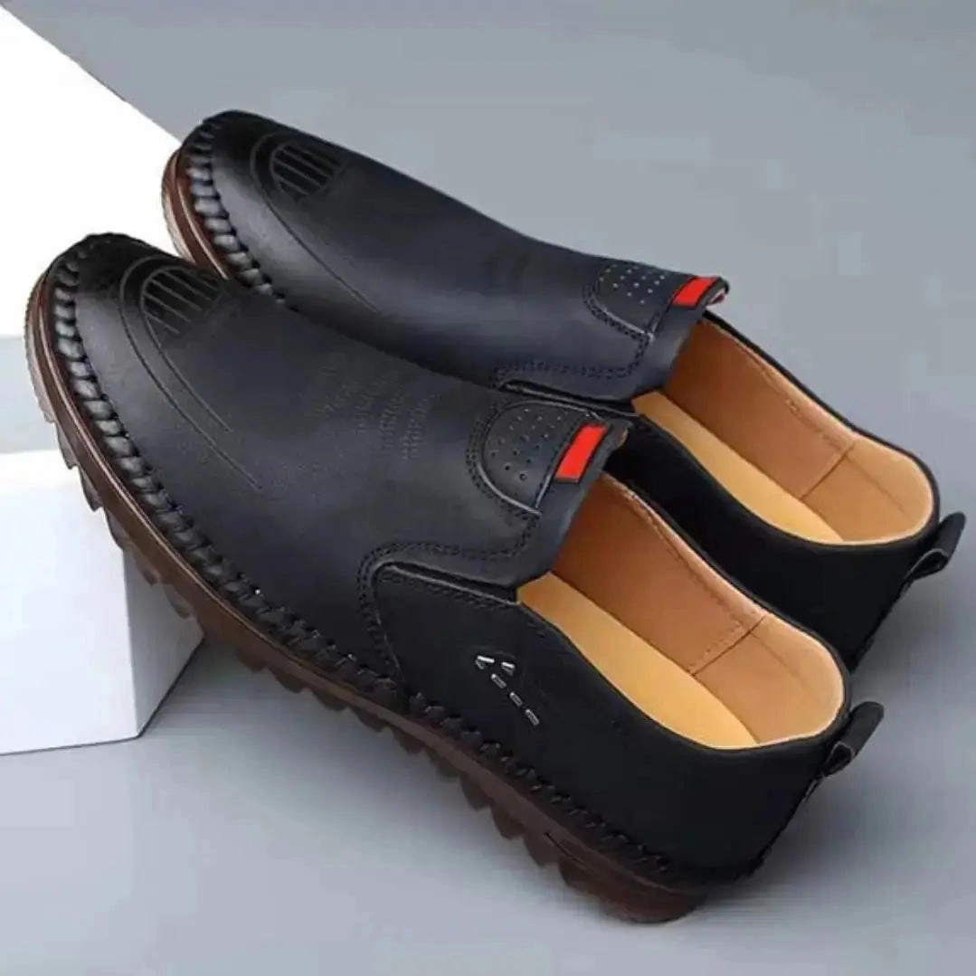 Casual Leather Shoes for Men - Slip-On Black Casual Shoes Soccer Casual Shoes