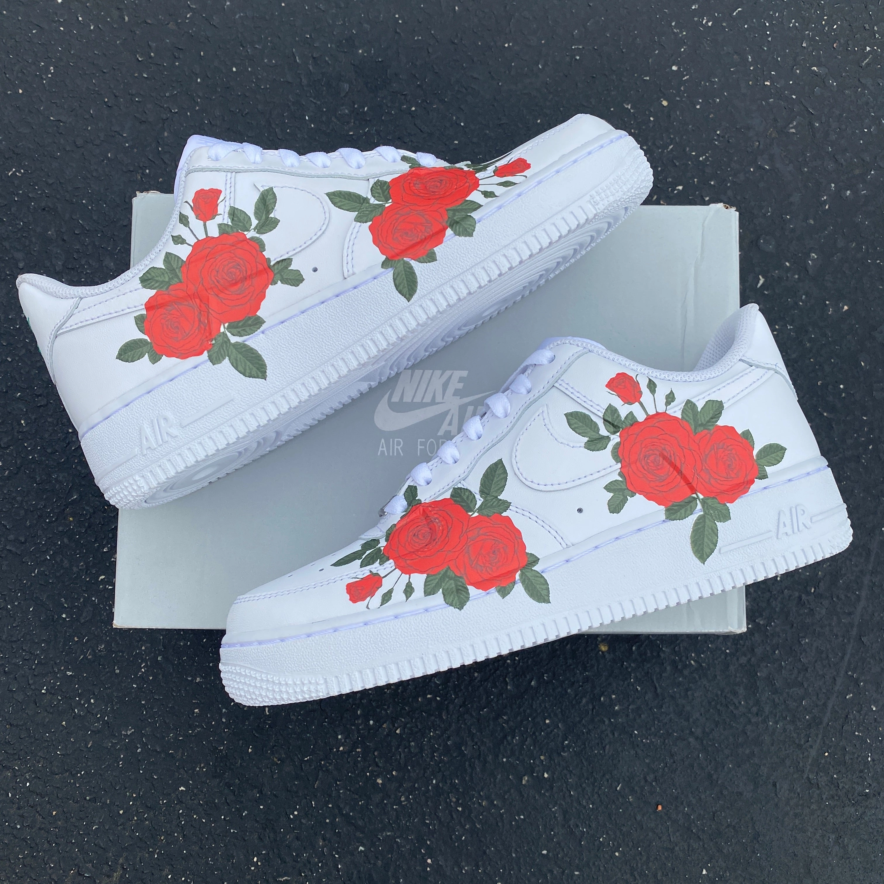 Custom Nike Air Force 1 Red Rose - Custom Nike Shoes Asics Gel-dedicate Tennis Shoes
