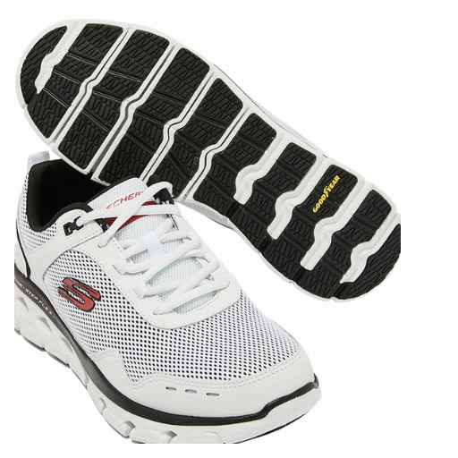 Best Running Shoe For A Beginner SKECHERS MEN'S GLIDE-STEP FLEX  BLADOS #232327 WHITE/BLK