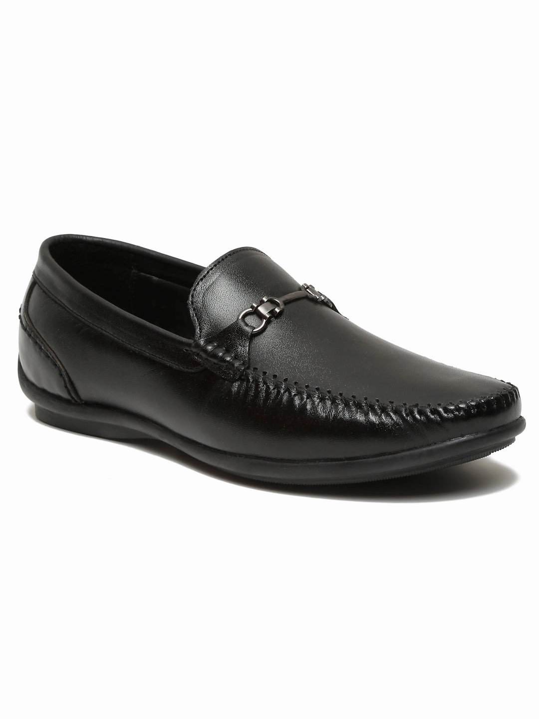 Men Black Leather Solid Loafers Black Pants Brown Shoes Casual