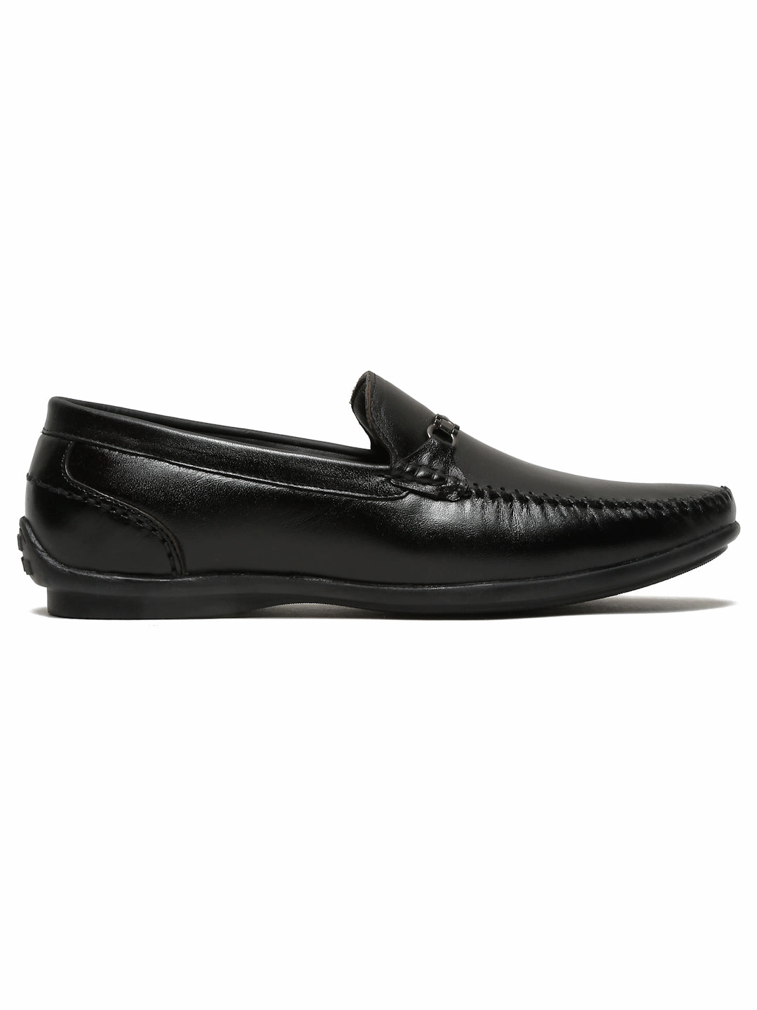 Crater Impact Casual Shoes Men Black Leather Solid Loafers