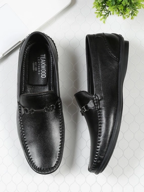 Hipster Casual Shoes Men Black Leather Solid Loafers