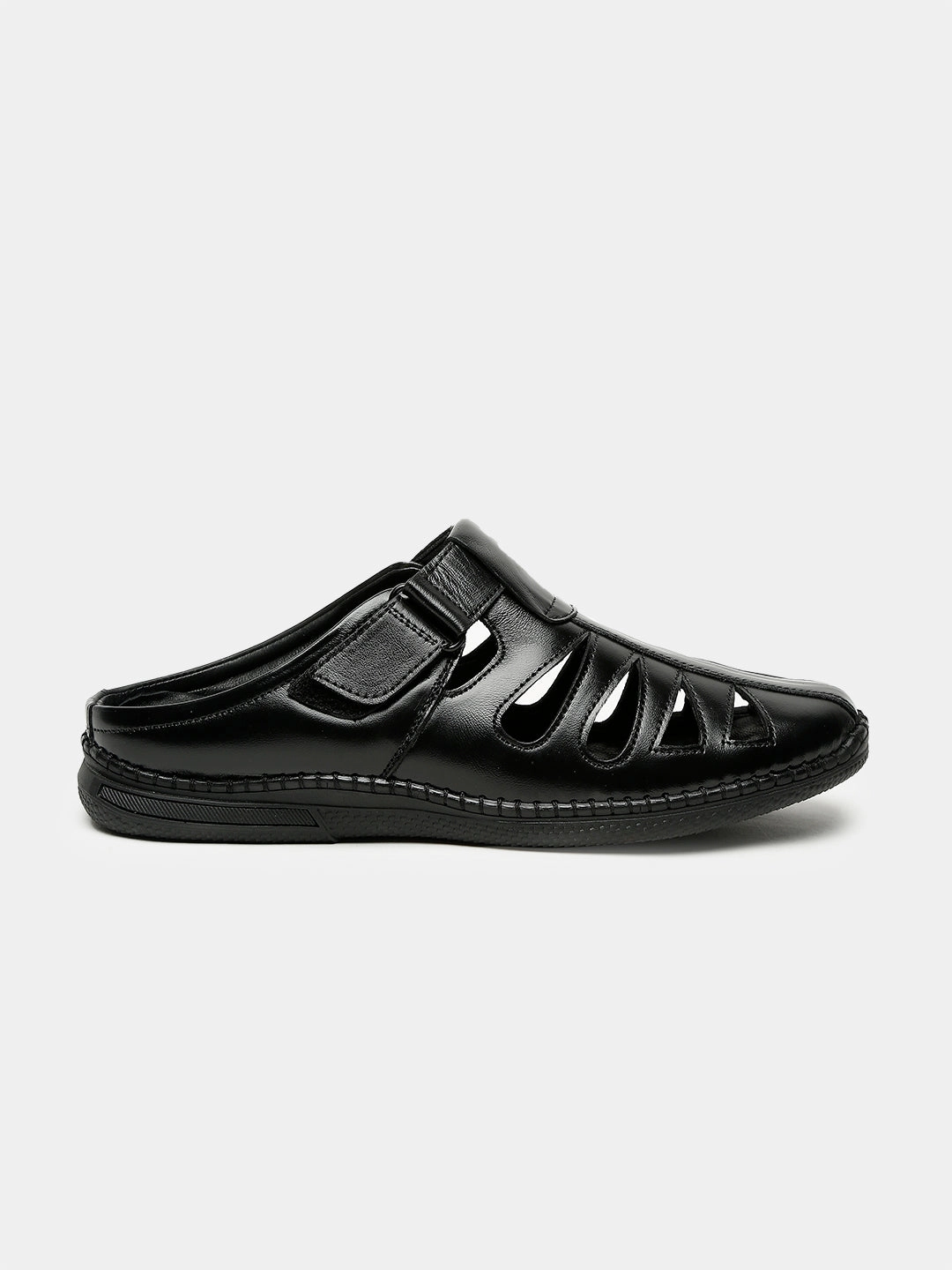 Wedge Heel Thong Sandals Men Black Solid Leather Shoe- Style Sandals