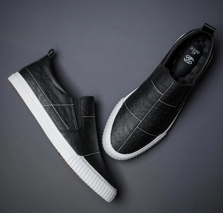 Men Breathable Fashion Leather Loafers Flat Sneakers Flat Spot Shoes