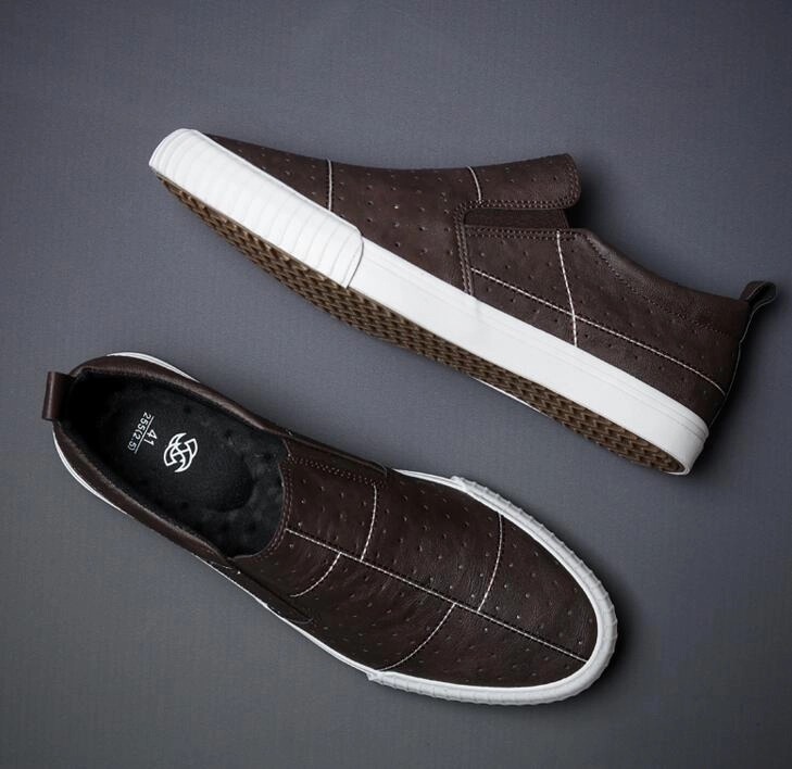 Men Breathable Fashion Leather Loafers Flat Sneakers Running Shoes With Flat Sole