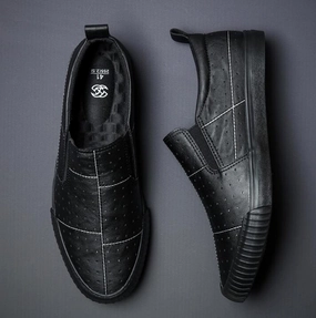 Men Breathable Fashion Leather Loafers Flat Sneakers Flat Trail Running Shoes