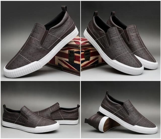 Comfortable Tennis Shoes Men Breathable Fashion Leather Loafers Flat Sneakers