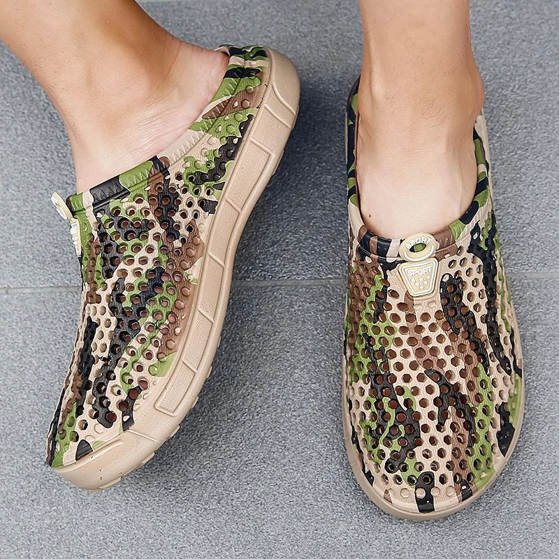 Athletic Slide Sandals Men Camouflage Hole Water Beach Slide Sandals