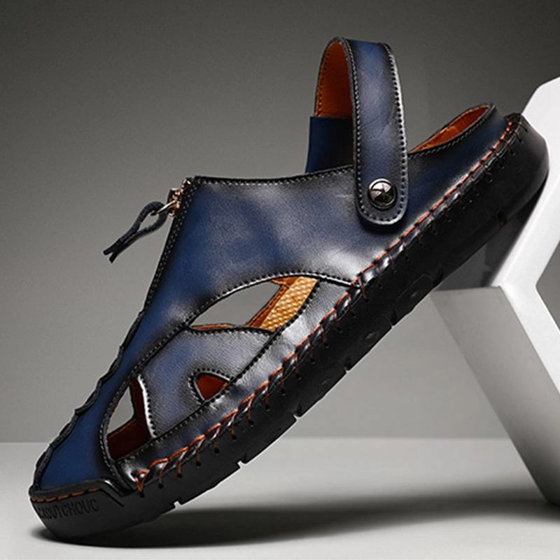 Cars Mater Slippers Men Genuine Leather Beach Shoes Sandals Cogs