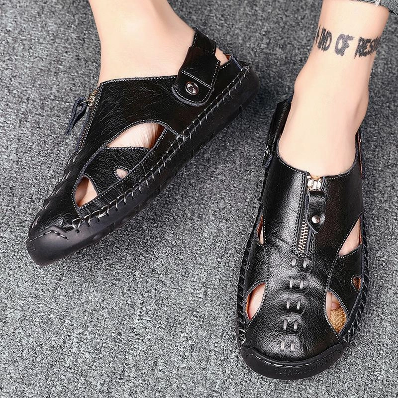 Men Genuine Leather Beach Shoes Sandals Cogs Benassi Slides