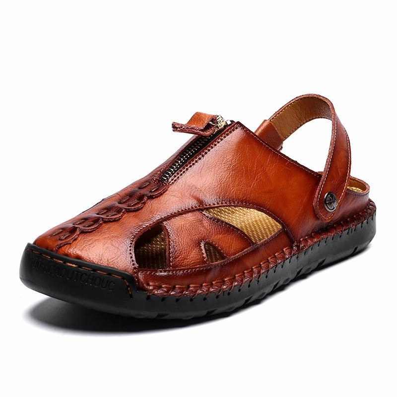 Slide On Men Genuine Leather Beach Shoes Sandals Cogs