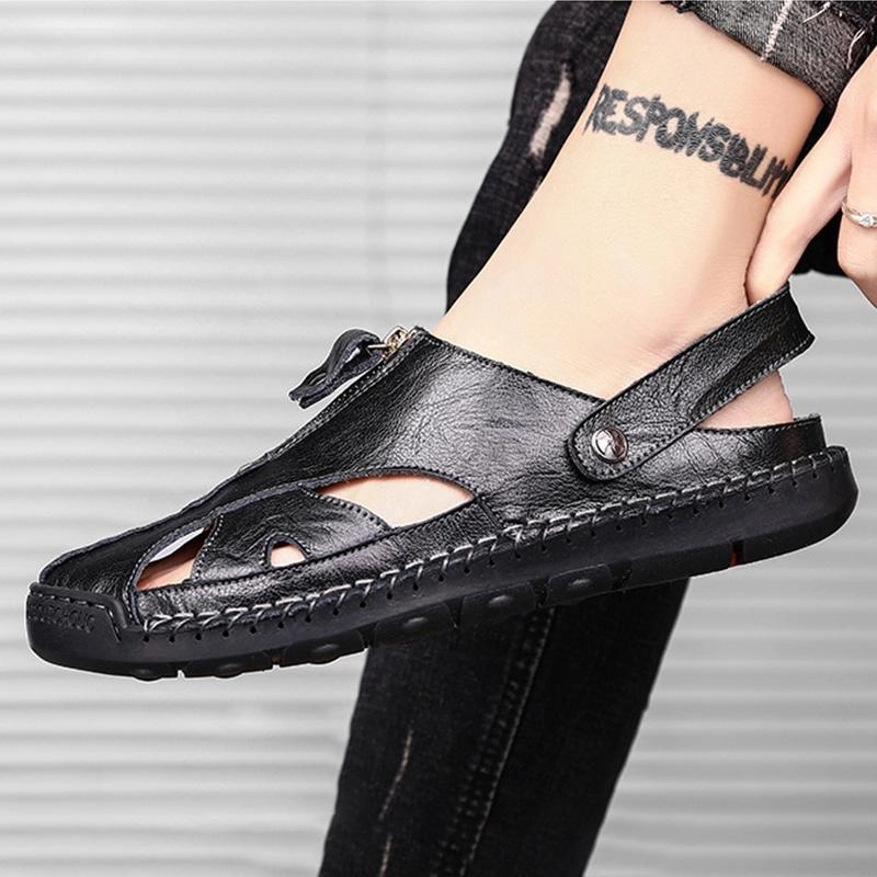 Footie Slippers Men Genuine Leather Beach Shoes Sandals Cogs